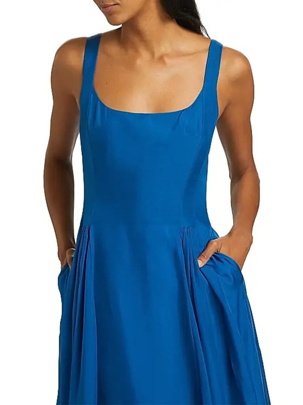 Azeeza Madshuri Silk-Chiffon Scoop Neck Midi Dress Azure - L